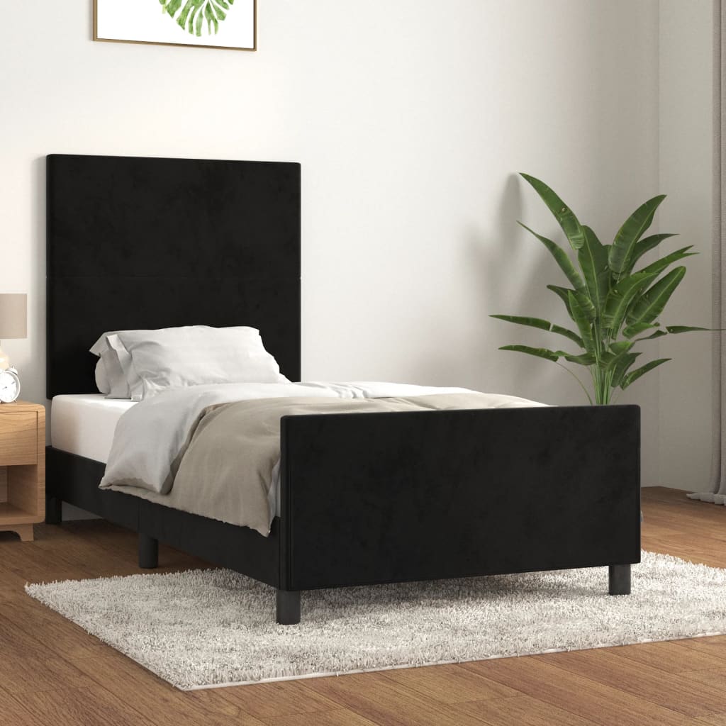 JUNG Vida Bettgestell mit Kopfteil Schwarz 90x200 cm Samt
