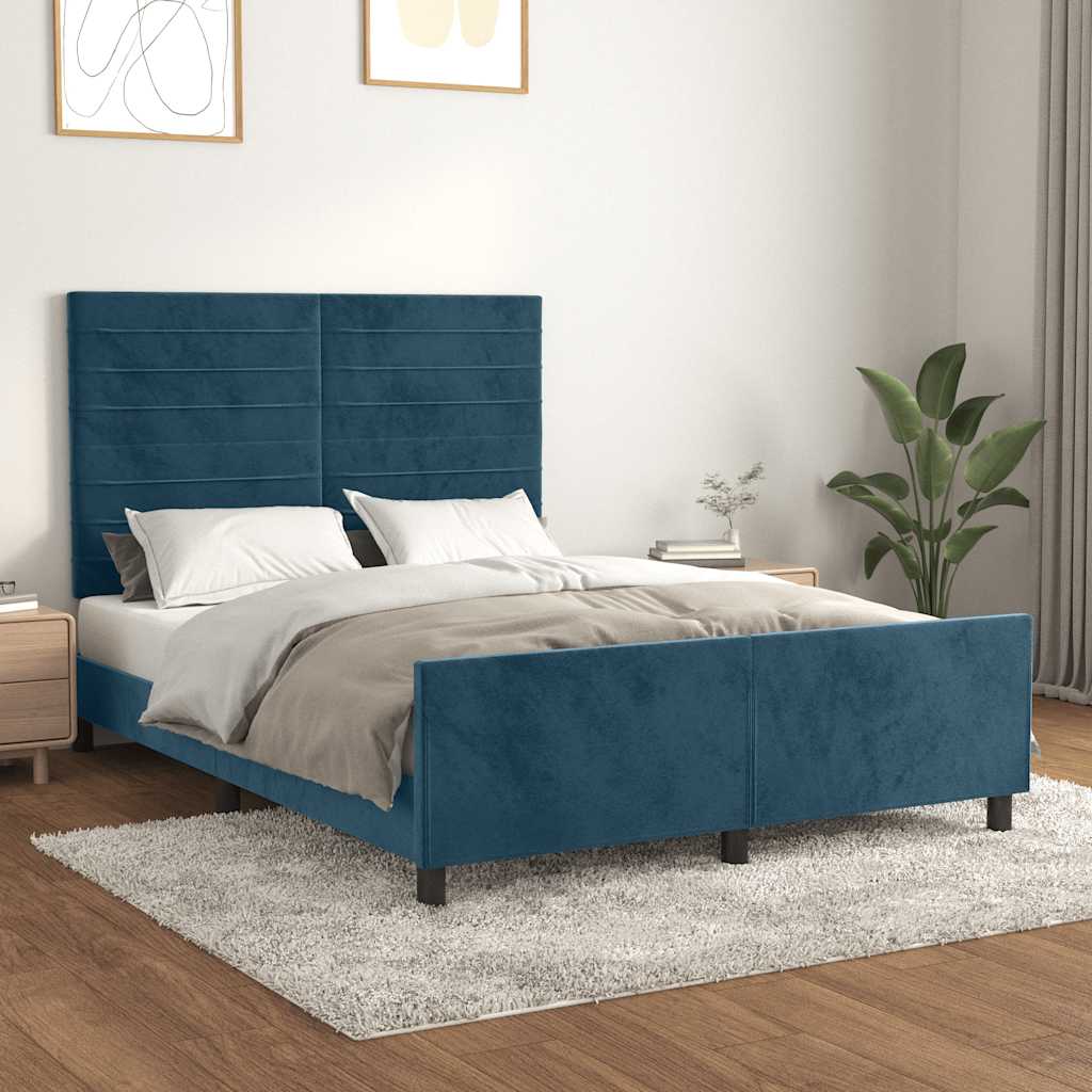 JUNG Vida Bettgestell ohne Matratze Dunkelblau 140x200 cm Samt