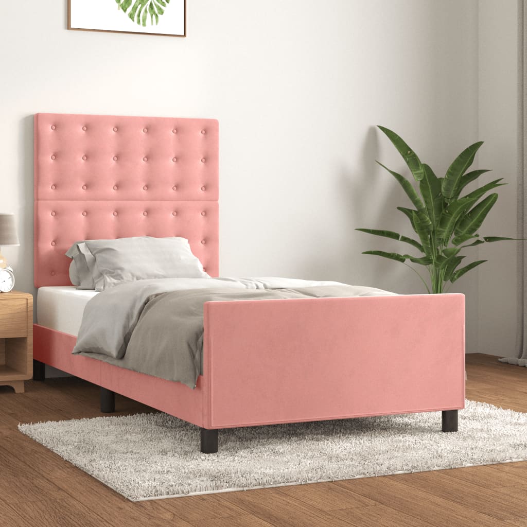 JUNG Vida Bettgestell mit Kopfteil Rosa 90x200 cm Samt