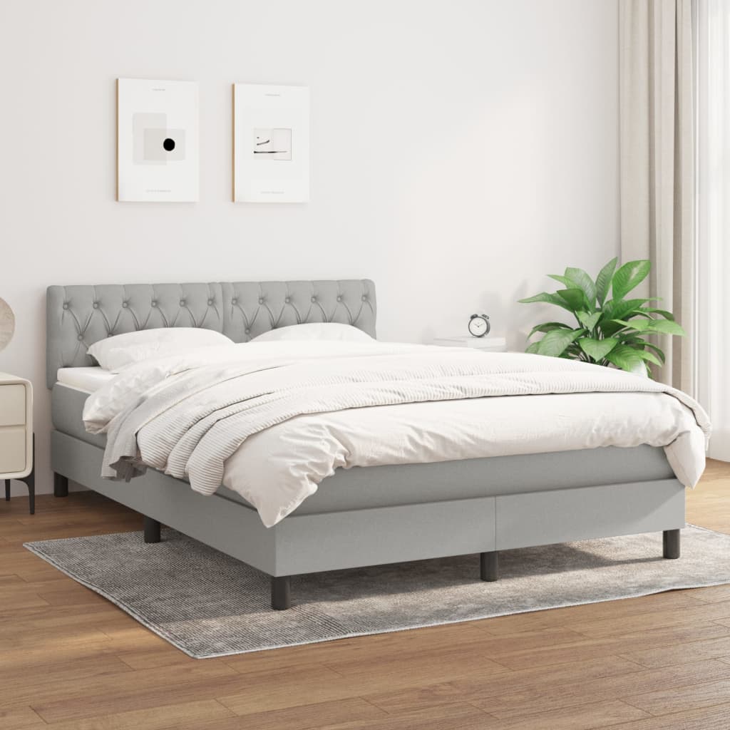 JUNG Vida Boxspringbett mit Matratze Hellgrau 140x200 cm Stoff