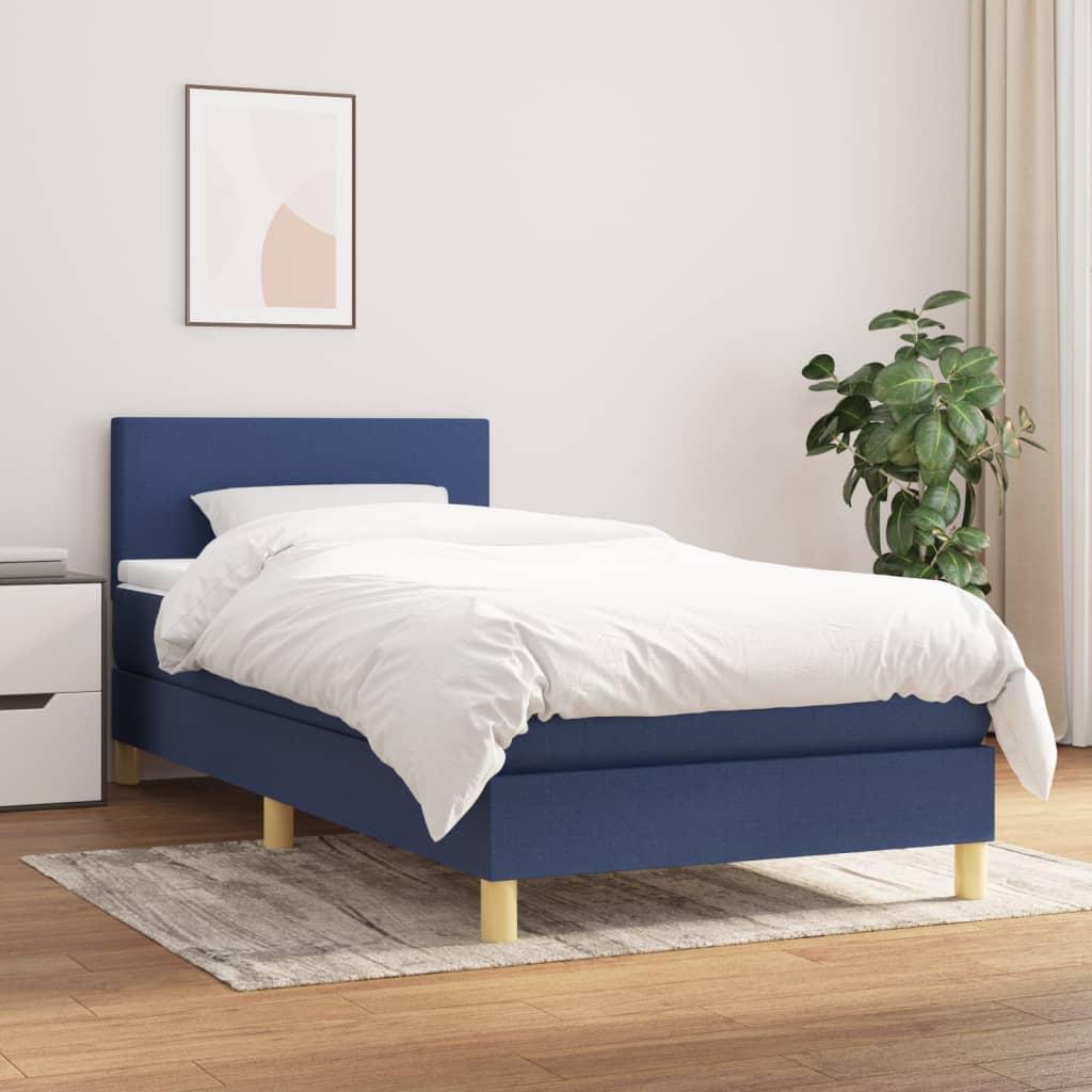 JUNG Vida Boxspringbett mit Matratze Blau 90x190 cm Stoff