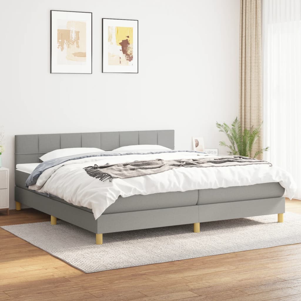 JUNG Vida Boxspringbett mit Matratze Hellgrau 200x200 cm Stoff
