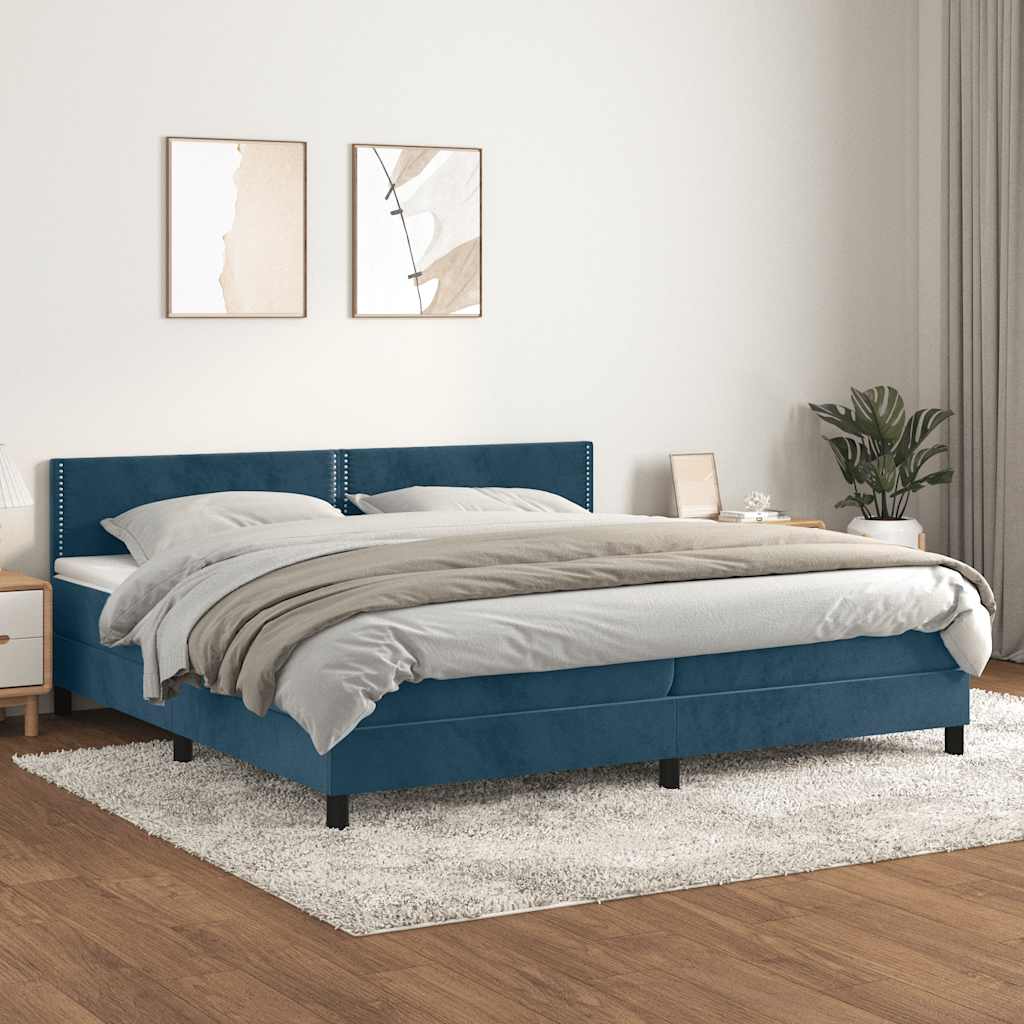 JUNG Vida Boxspringbett mit Matratze Dunkelblau 200x200 cm Samt