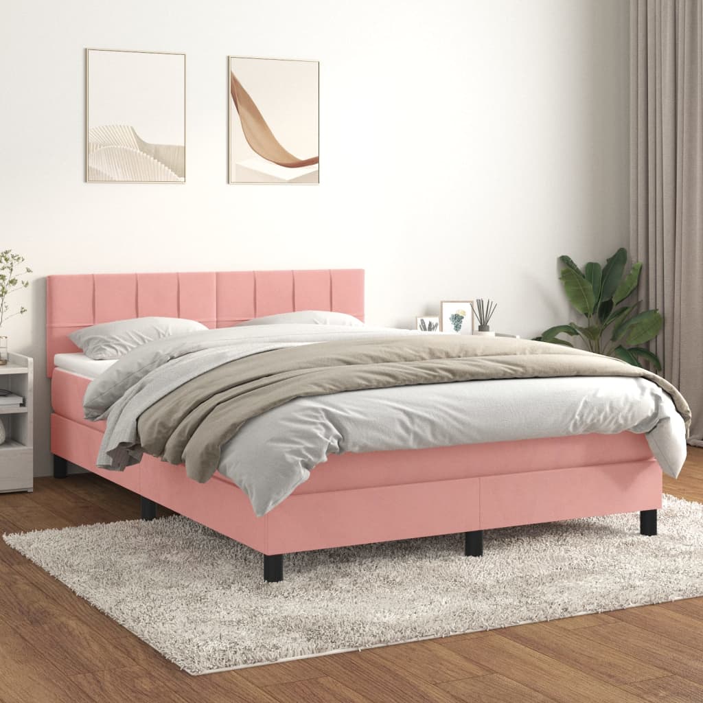 JUNG Vida Boxspringbett mit Matratze Rosa 140x190 cm Samt