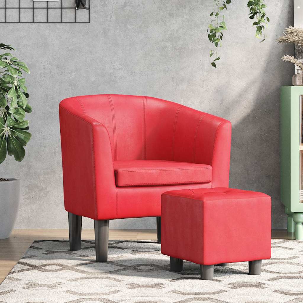 JUNG Vida Clubsessel mit Fußhocker Rot Kunstleder