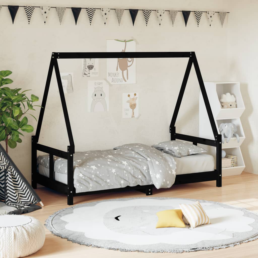 JUNG Vida Kinderbett Schwarz 80x160 cm Massivholz Kiefer