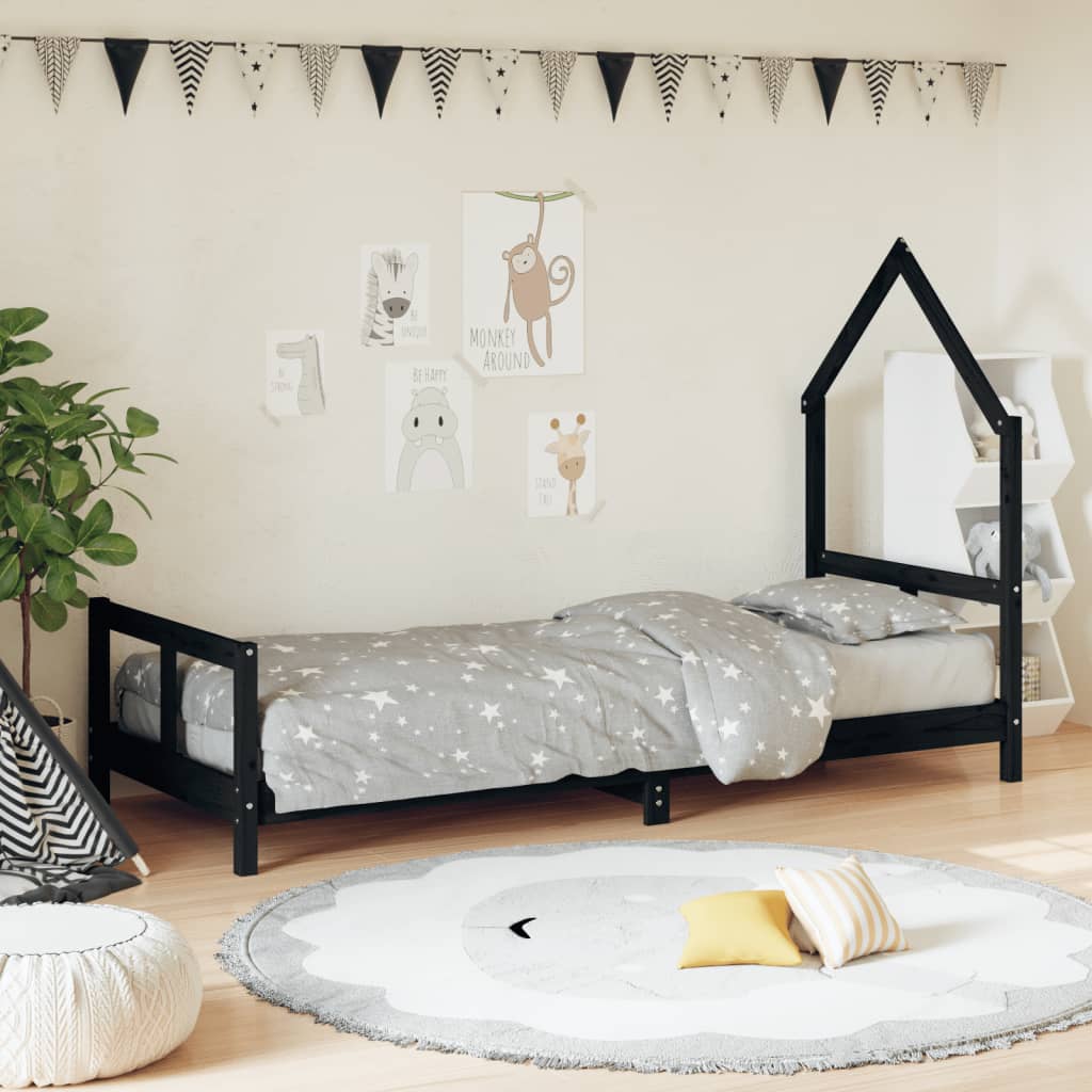 JUNG Vida Kinderbett Schwarz 80x200 cm Massivholz Kiefer