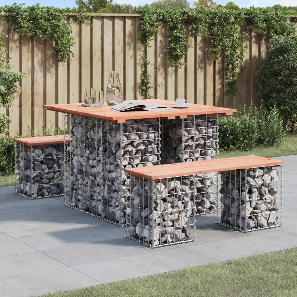 JUNG Vida Gartentisch aus Gabionen 100x102x72 cm Massivholz Douglasie