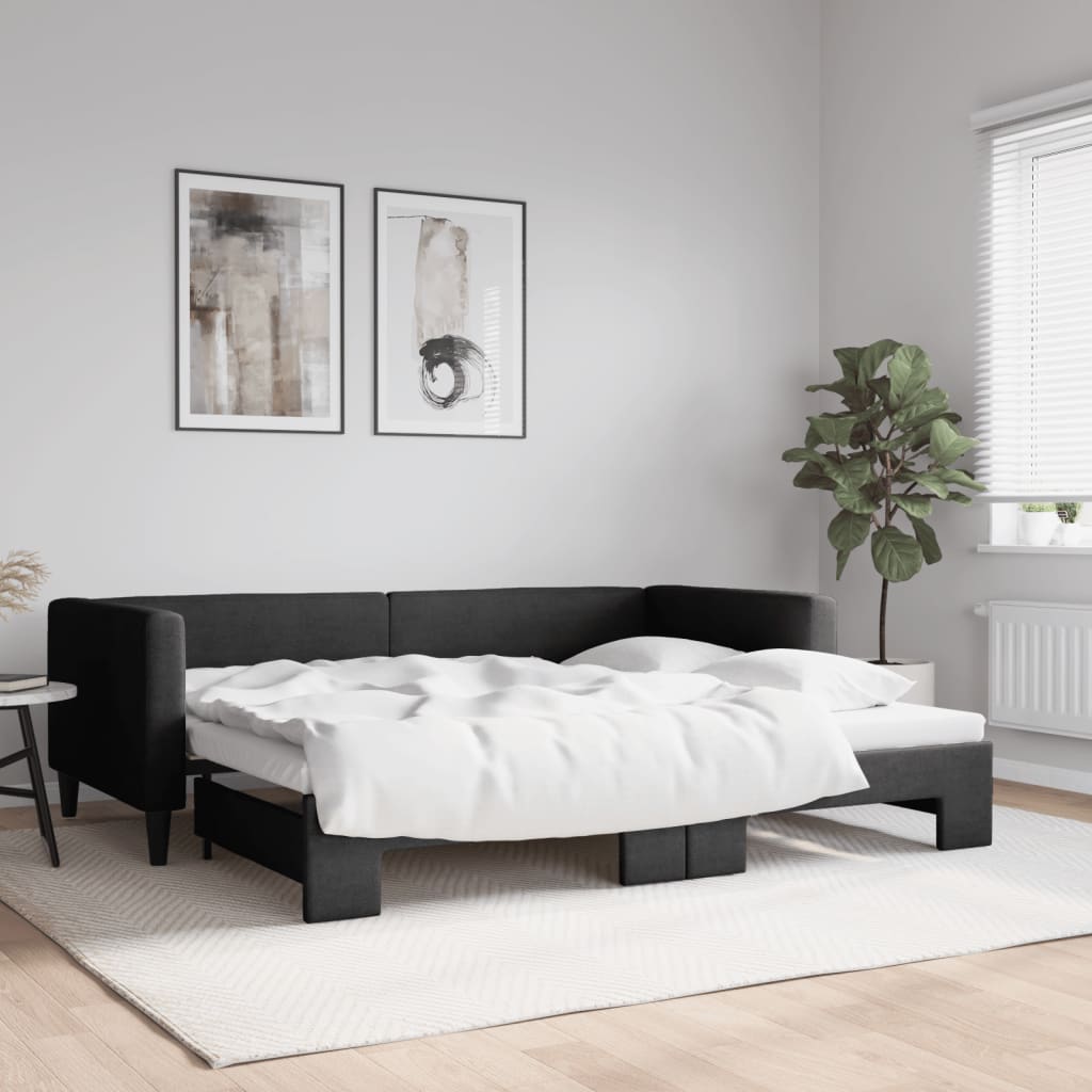 JUNG Vida Tagesbett Ausziehbar Schwarz 90x200 cm Stoff
