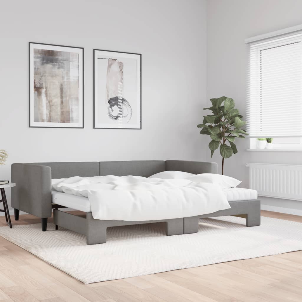 JUNG Vida Tagesbett Ausziehbar mit Matratzen Dunkelgrau 90x200 cm Stoff