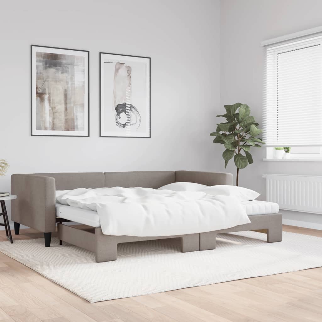 JUNG Vida Tagesbett Ausziehbar mit Matratzen Taupe 100x200 cm Stoff