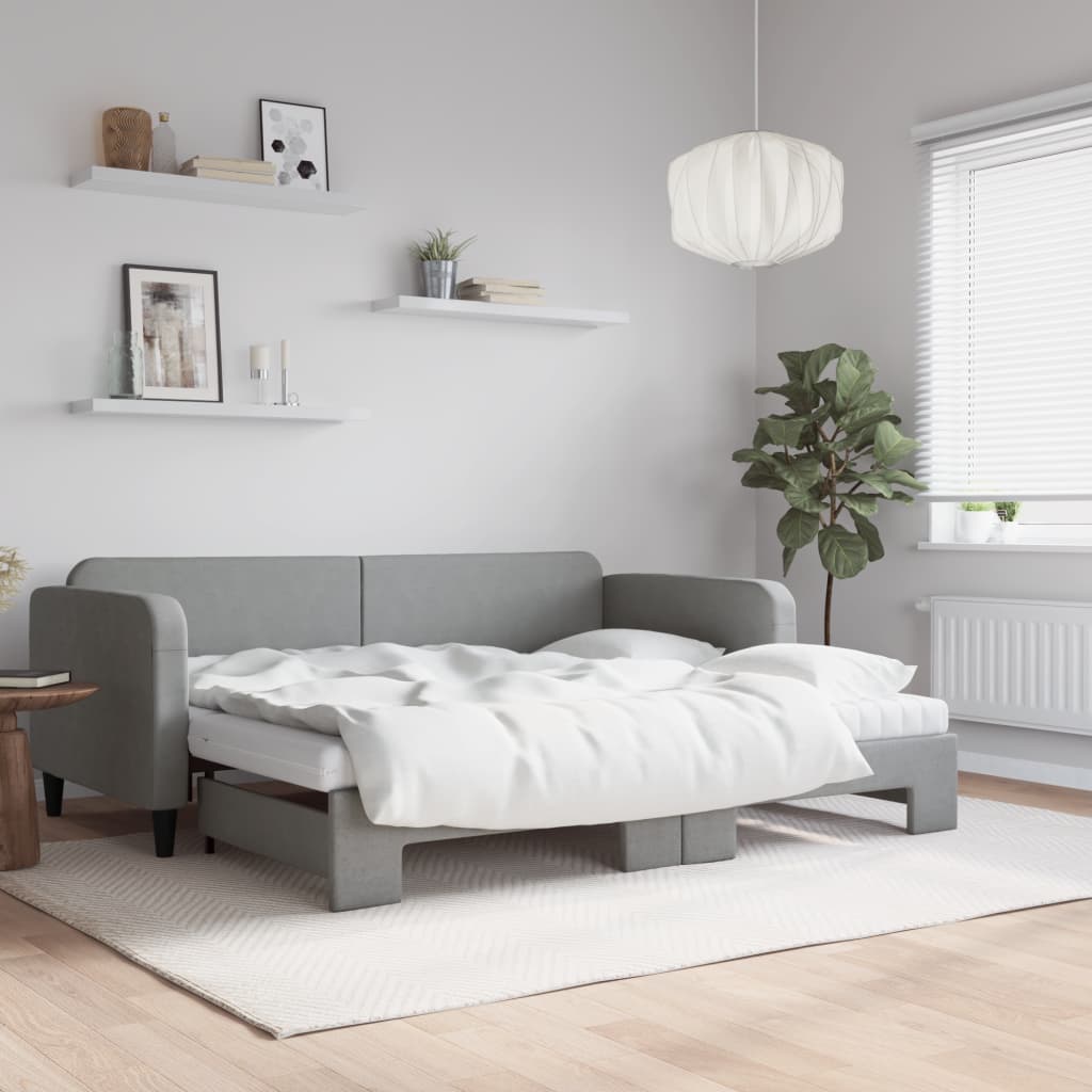 JUNG Vida Tagesbett Ausziehbar mit Matratze Hellgrau 90x200 cm Stoff