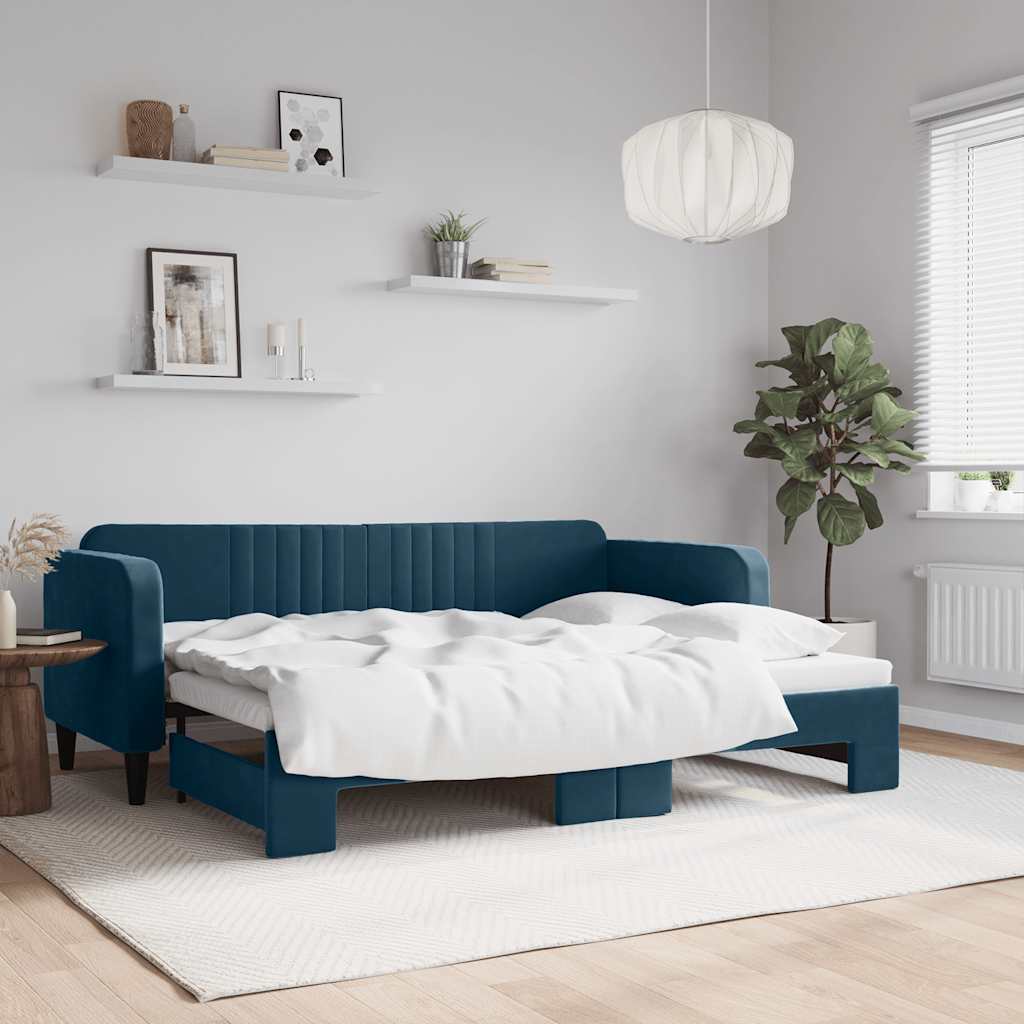 JUNG Vida Tagesbett Ausziehbar Blau 80x200 cm Samt