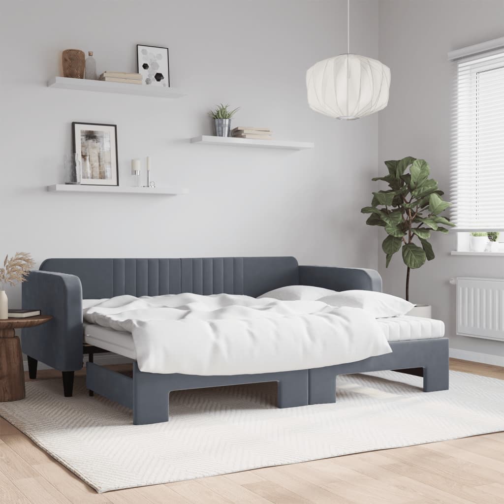 JUNG Vida Tagesbett Ausziehbar mit Matratzen Dunkelgrau 90x200 cm Samt