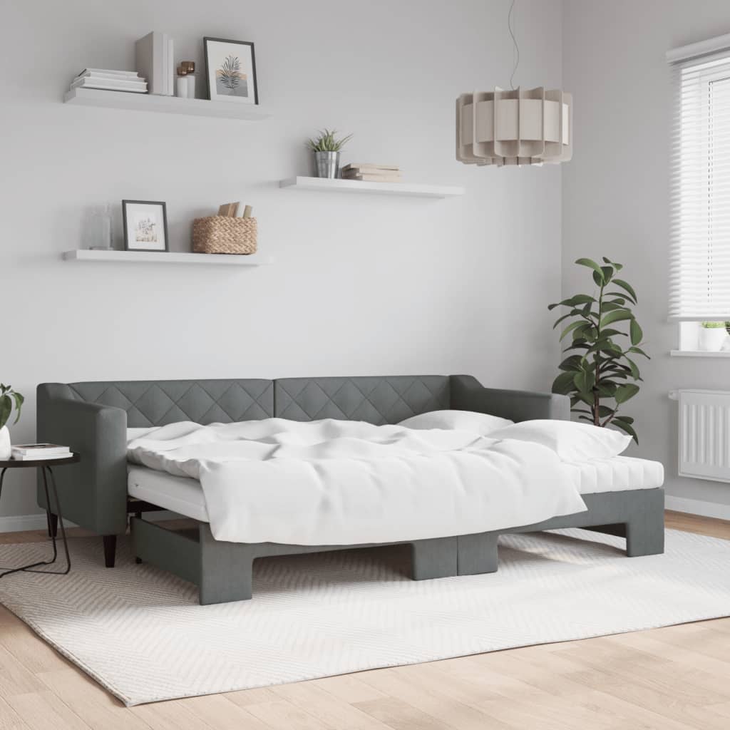 JUNG Vida Tagesbett Ausziehbar mit Matratzen Dunkelgrau 80x200 cm Stoff