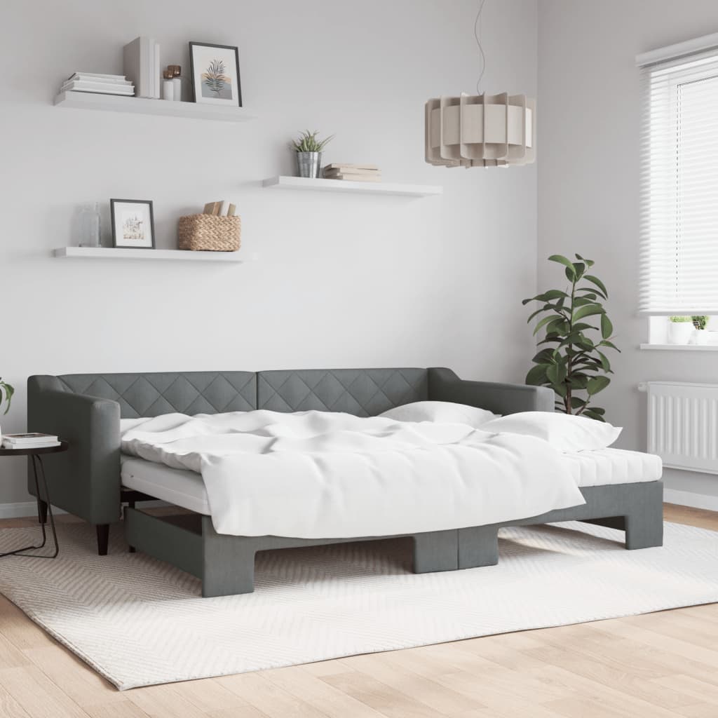 JUNG Vida Tagesbett Ausziehbar mit Matratzen Dunkelgrau 90x200 cm Stoff