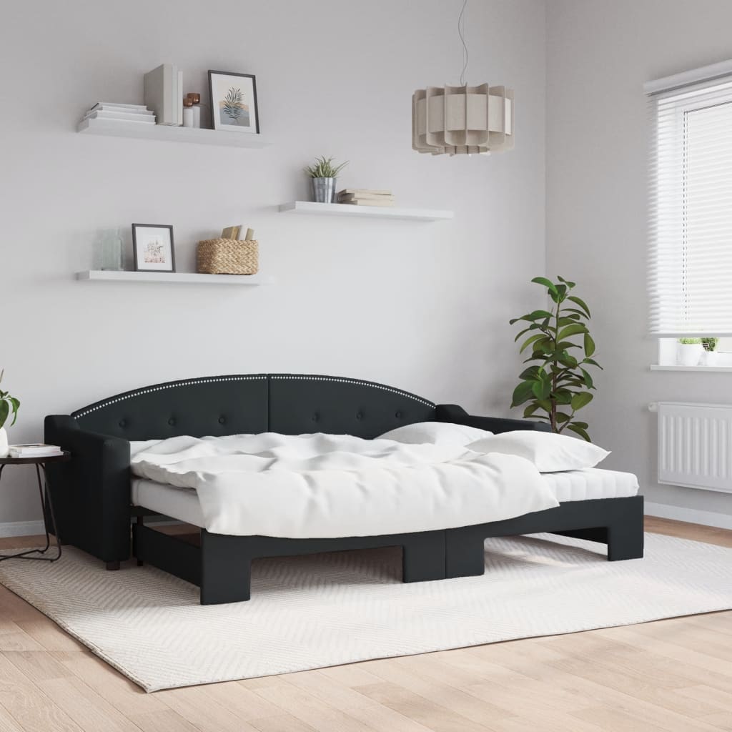 JUNG Vida Tagesbett Ausziehbar mit Matratzen Schwarz 80x200 cm Stoff