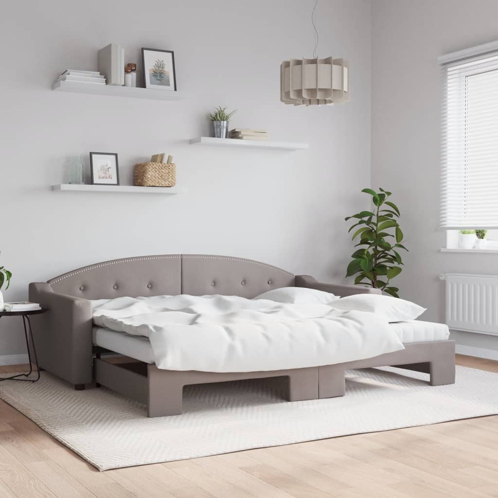 JUNG Vida Tagesbett Ausziehbar mit Matratzen Taupe 90x200 cm Stoff