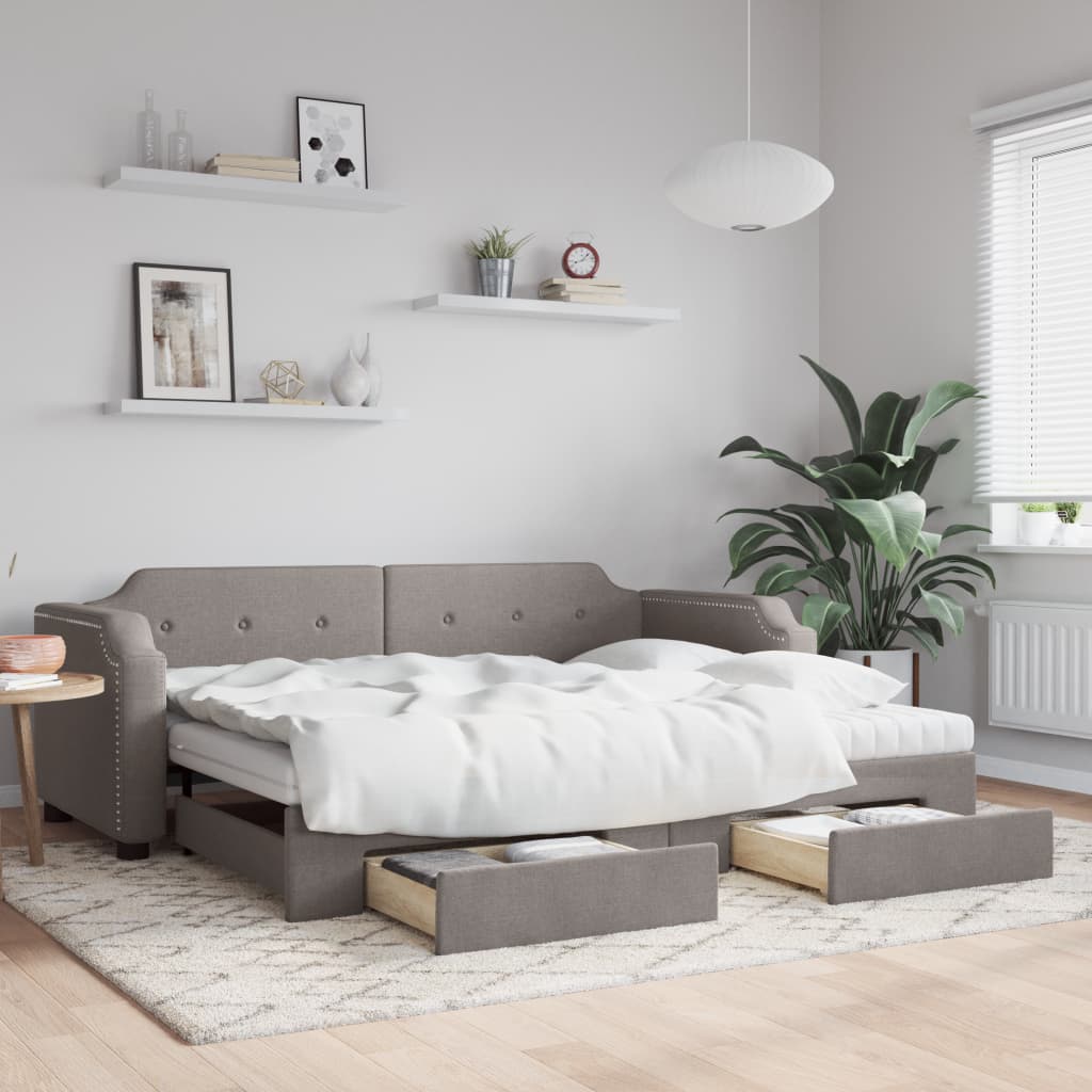 JUNG Vida Tagesbett Ausziehbar mit Schubladen Taupe 80x200 cm Stoff