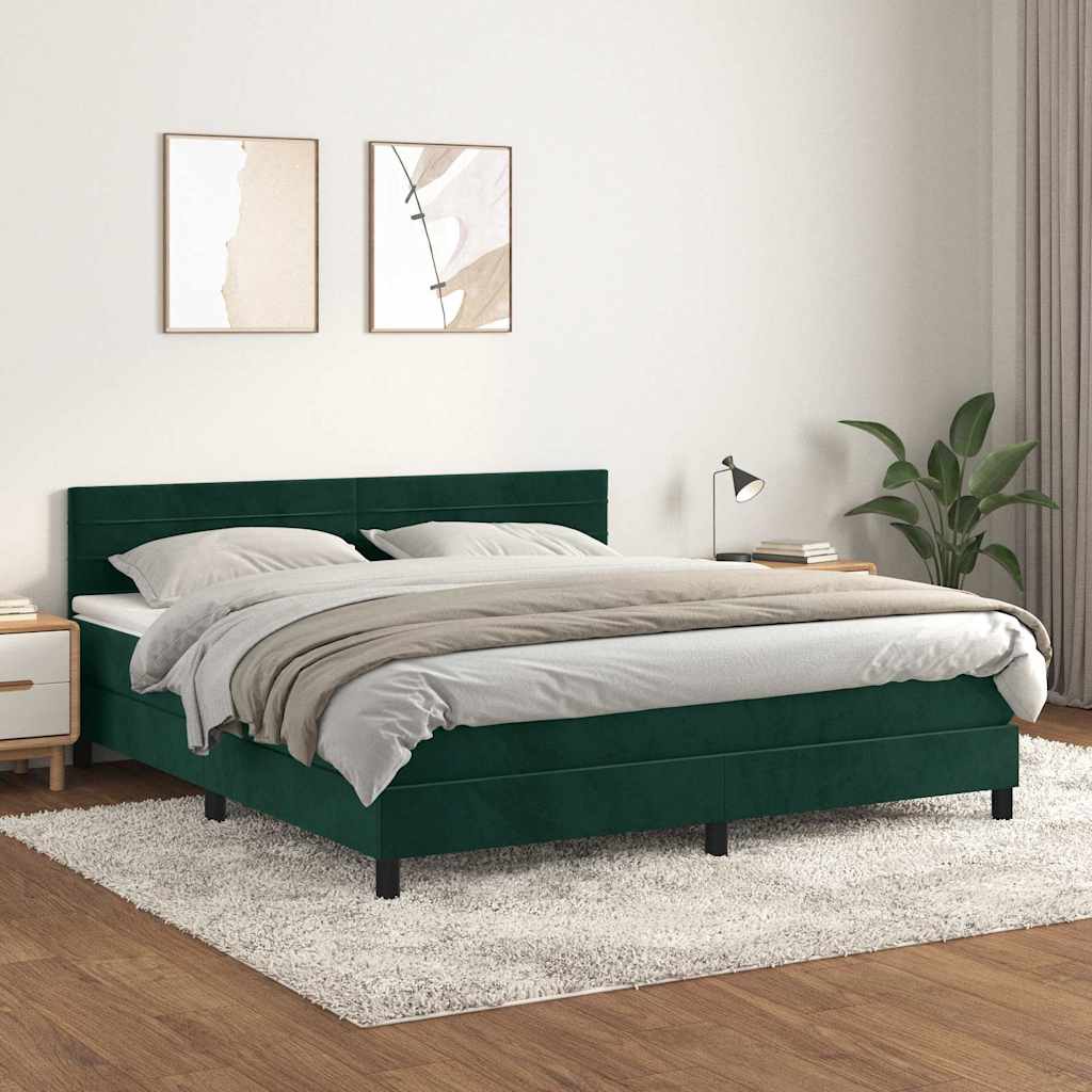 JUNG Vida Boxspringbett mit Matratze Dunkelgrün 160x200 cm Samt