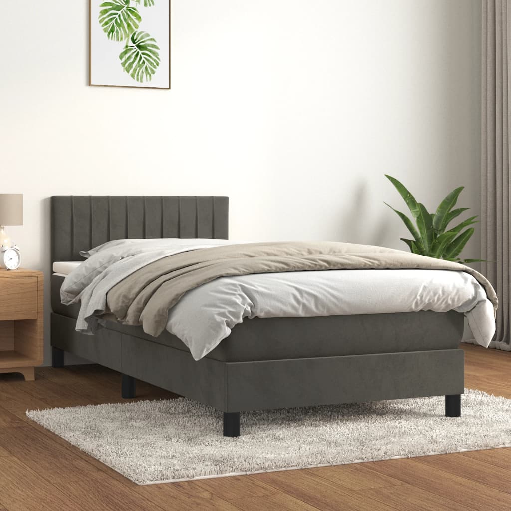 JUNG Vida Boxspringbett mit Matratze Dunkelgrau 90x200 cm Samt