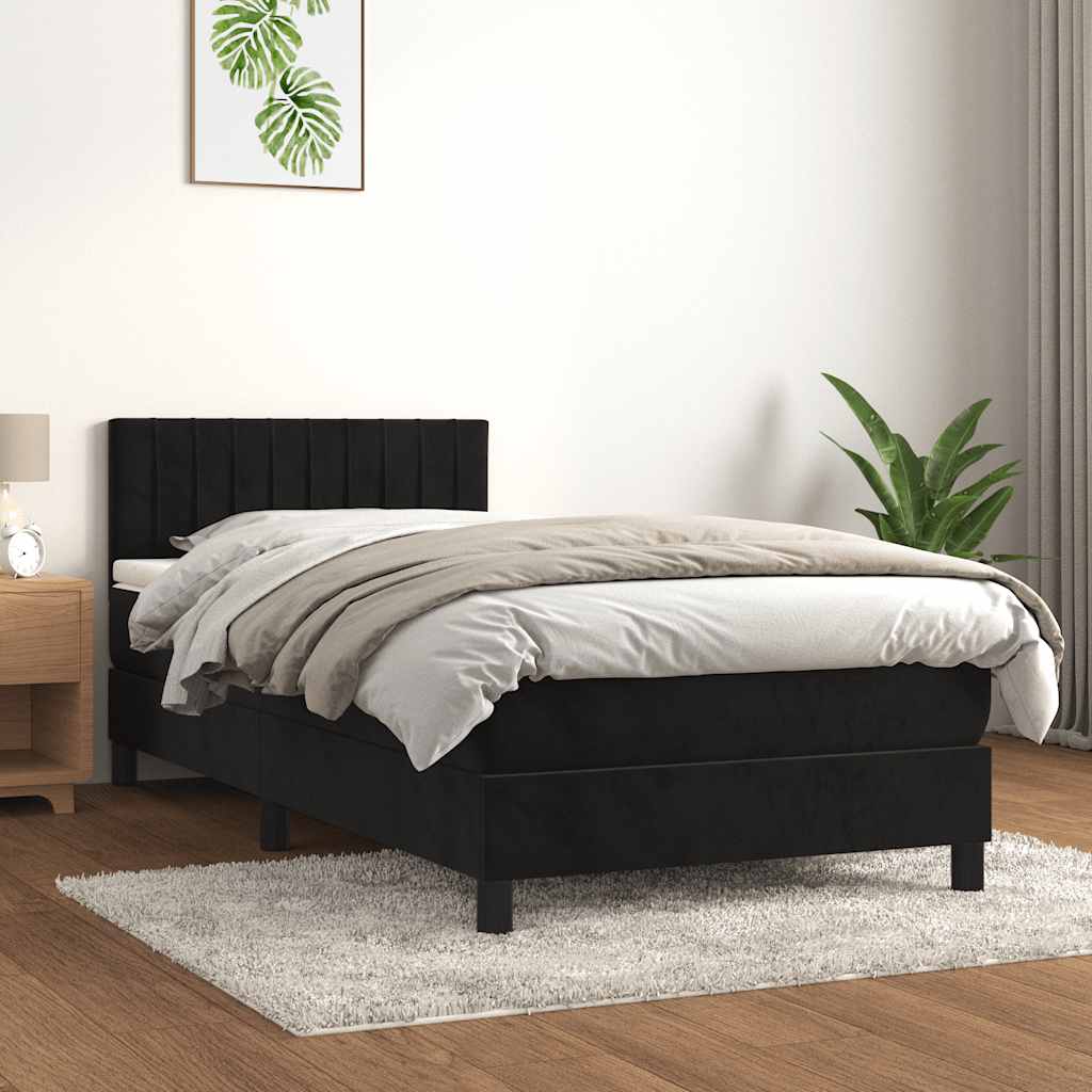 JUNG Vida Boxspringbett mit Matratze Schwarz 90x200 cm Samt