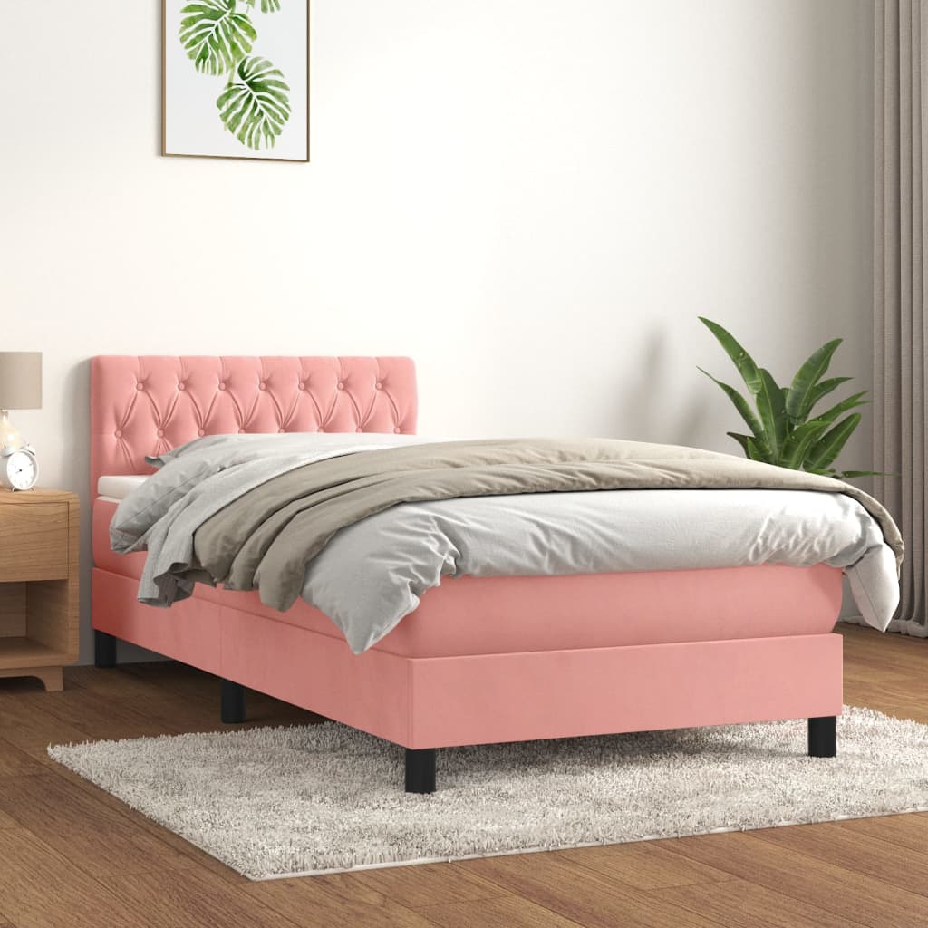JUNG Vida Boxspringbett mit Matratze Rosa 100x200 cm Samt
