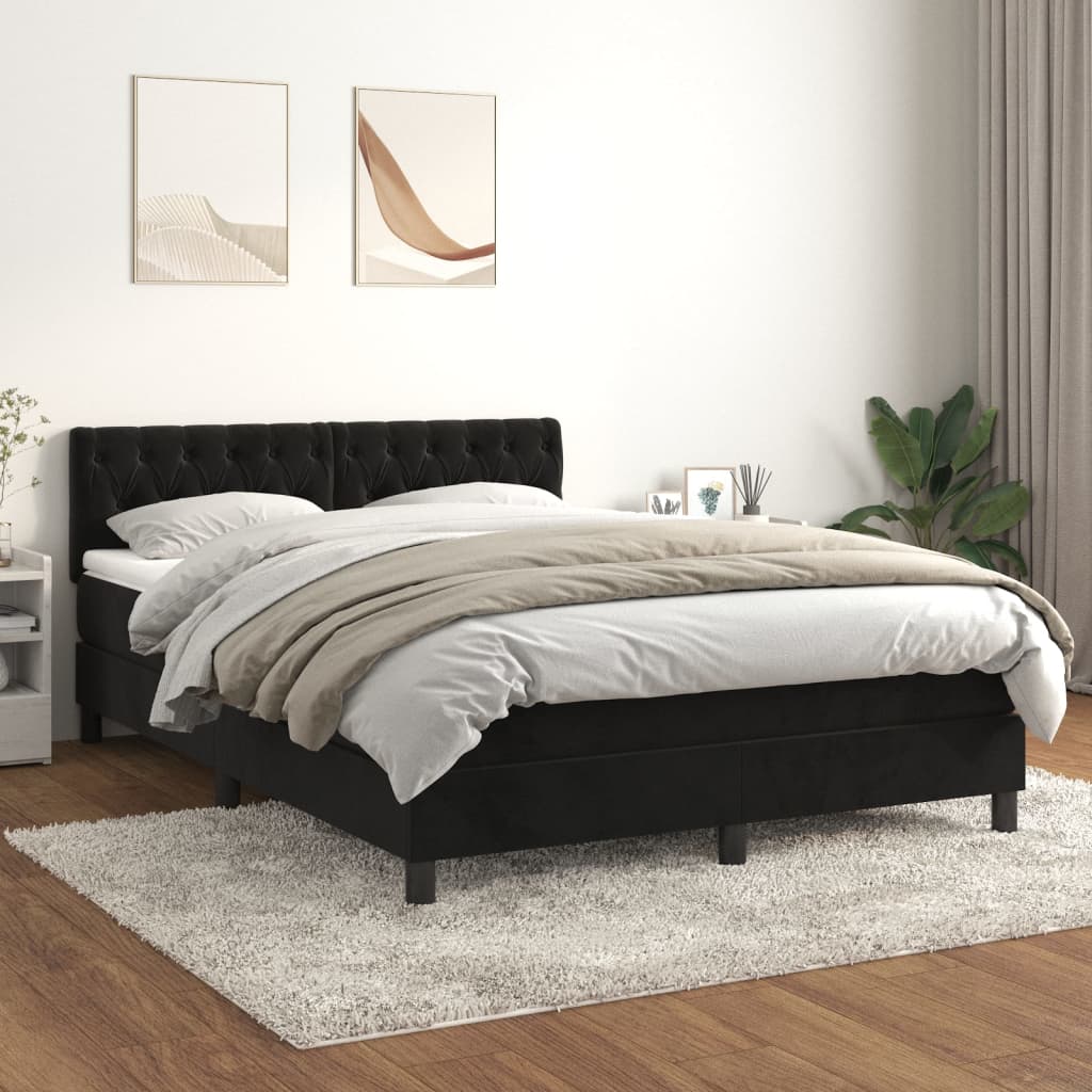 JUNG Vida Boxspringbett mit Matratze Schwarz 140x200 cm Samt