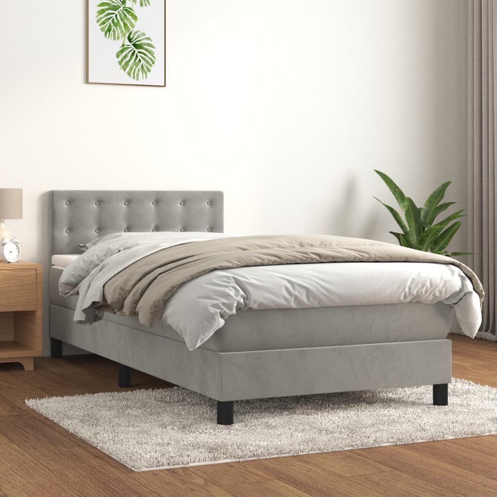JUNG Vida Boxspringbett mit Matratze Hellgrau 80x200 cm Samt
