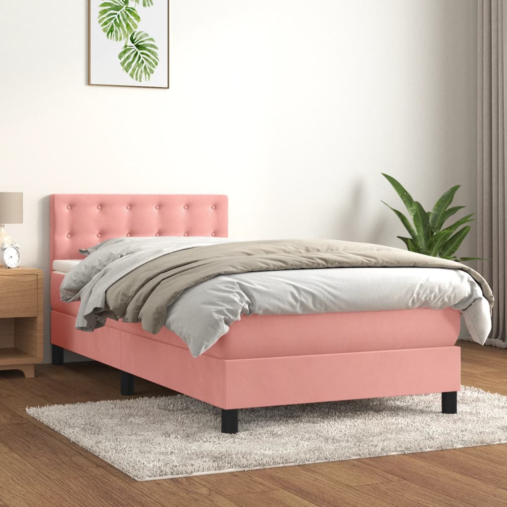 JUNG Vida Boxspringbett mit Matratze Rosa 90x190 cm Samt