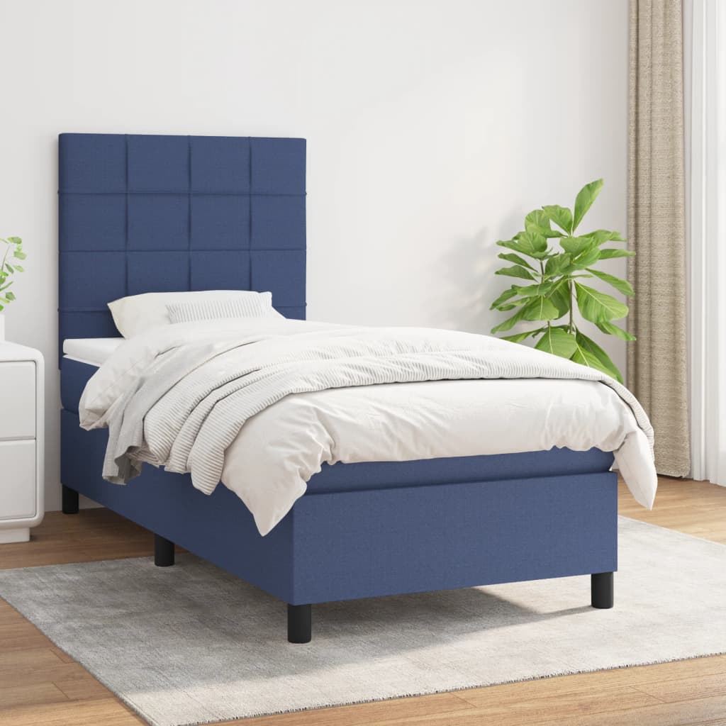 JUNG Vida Boxspringbett mit Matratze Blau 90x200 cm Stoff