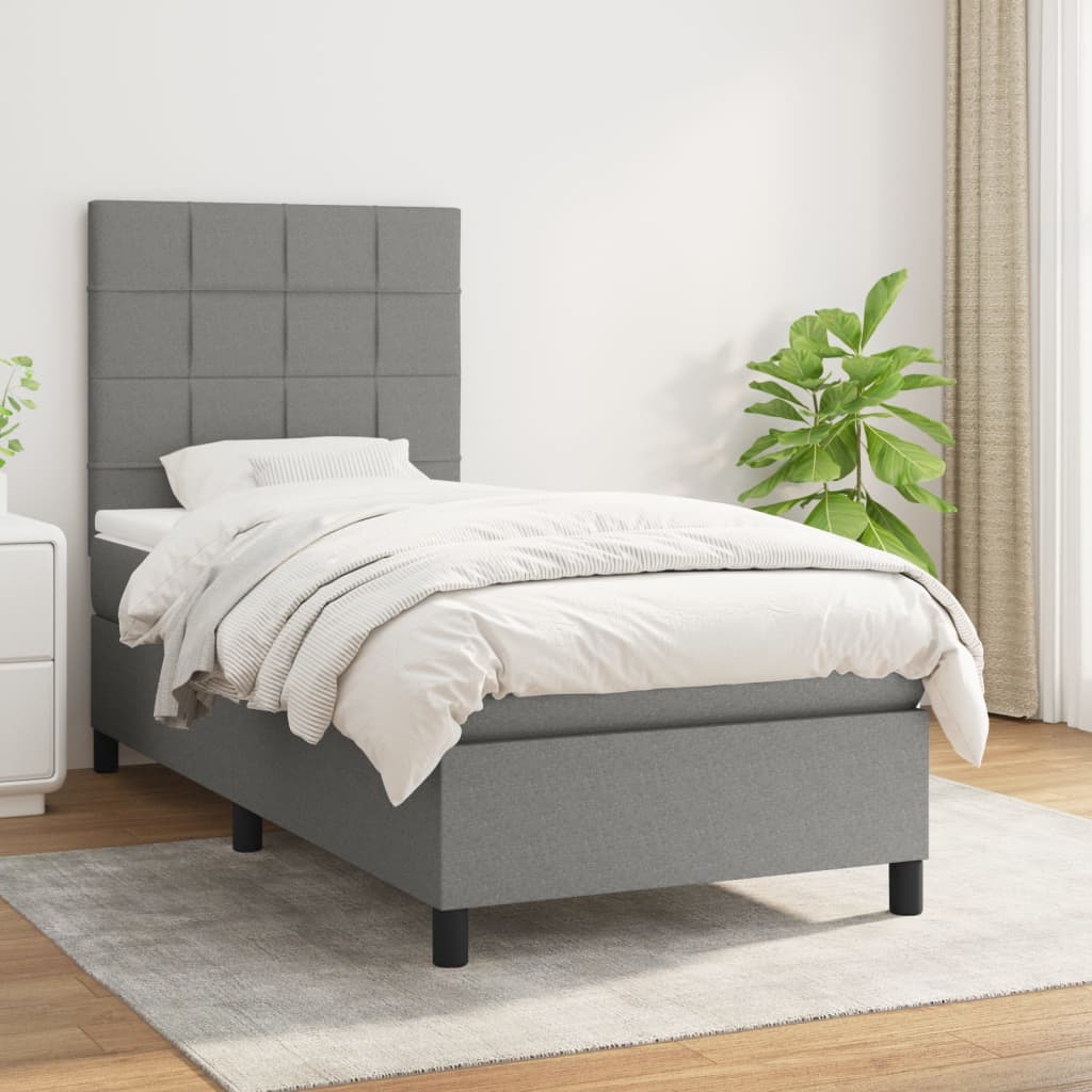 JUNG Vida Boxspringbett mit Matratze Dunkelgrau 100x200 cm Stoff