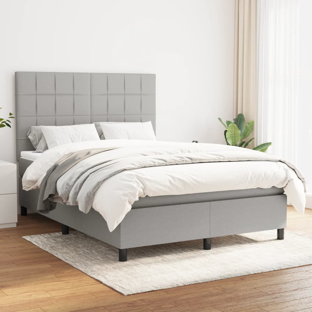 JUNG Vida Boxspringbett mit Matratze Hellgrau 140x200 cm Stoff