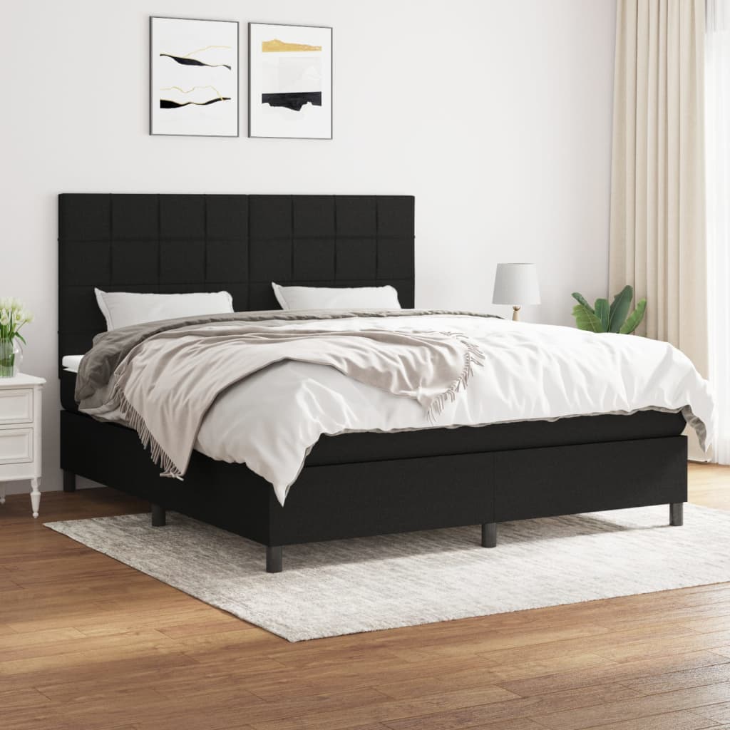 JUNG Vida Boxspringbett mit Matratze Schwarz 180x200 cm Stoff