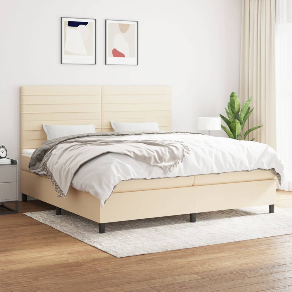 JUNG Vida Boxspringbett mit Matratze Creme 200x200 cm Stoff