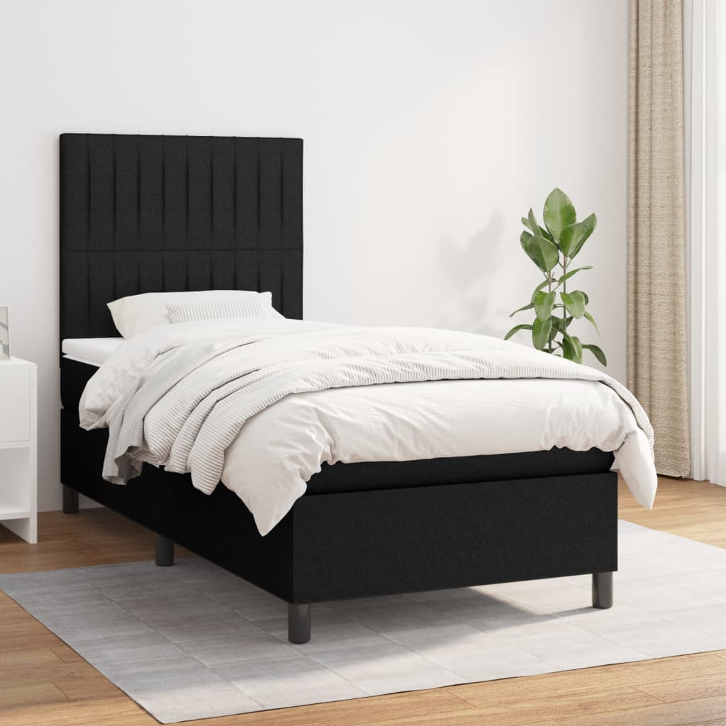 JUNG Vida Boxspringbett mit Matratze Schwarz 80x200 cm Stoff