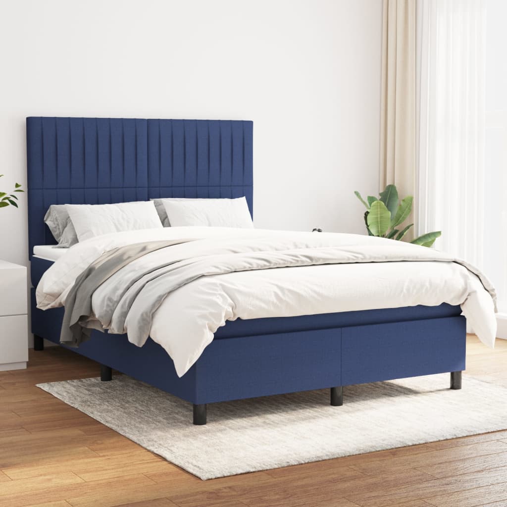 JUNG Vida Boxspringbett mit Matratze Blau 140x200 cm Stoff