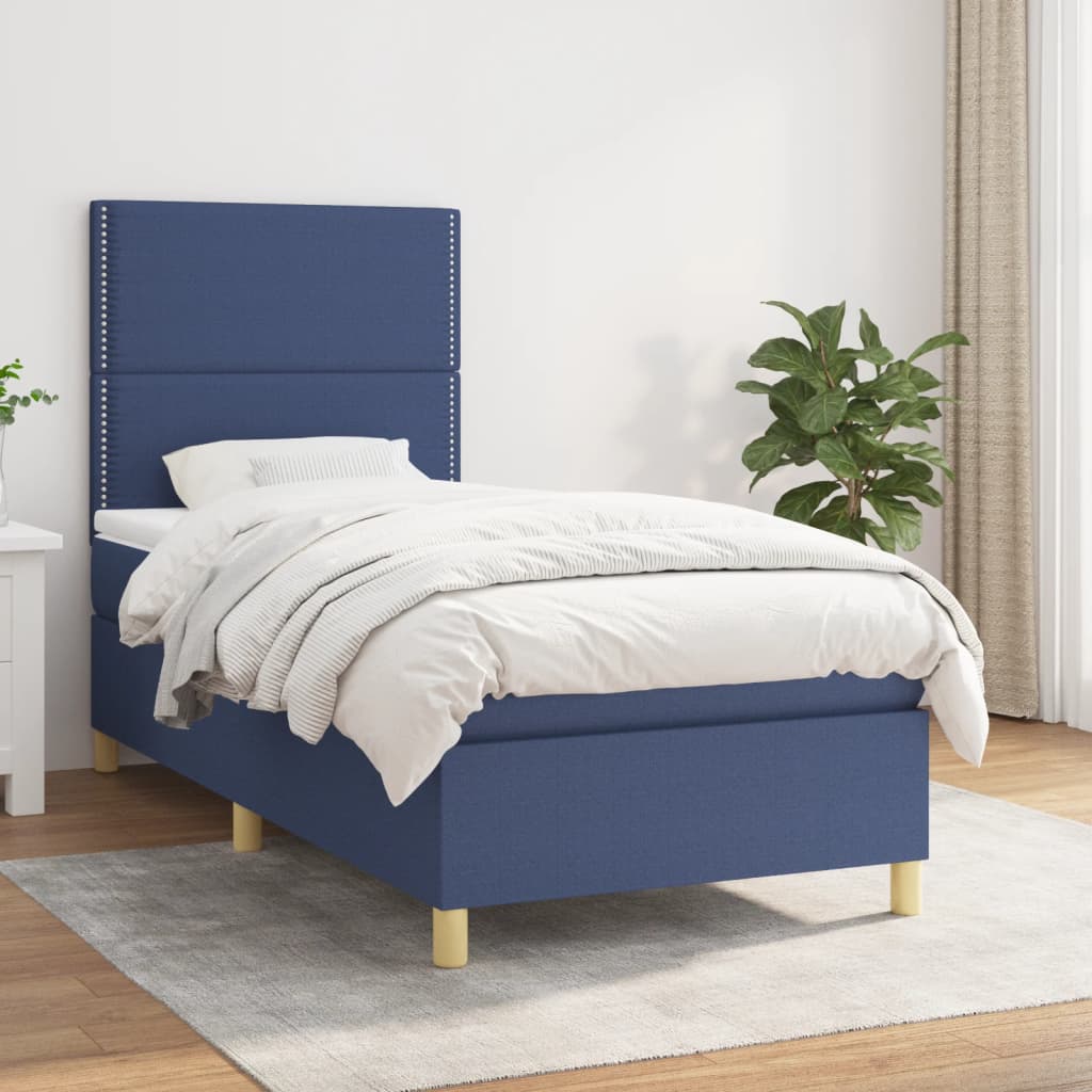 JUNG Vida Boxspringbett mit Matratze Blau 90x200 cm Stoff