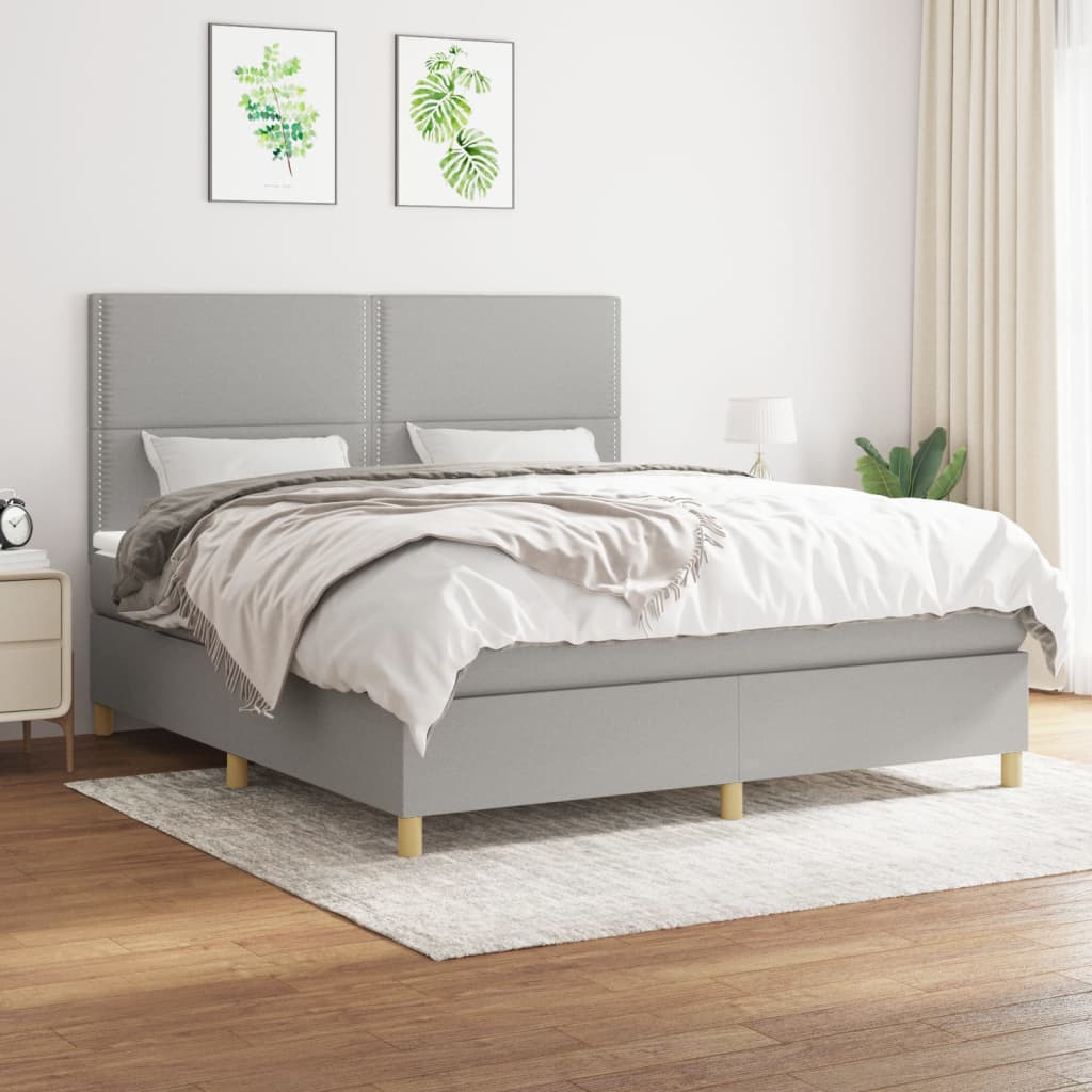 JUNG Vida Boxspringbett mit Matratze Hellgrau 180x200 cm Stoff