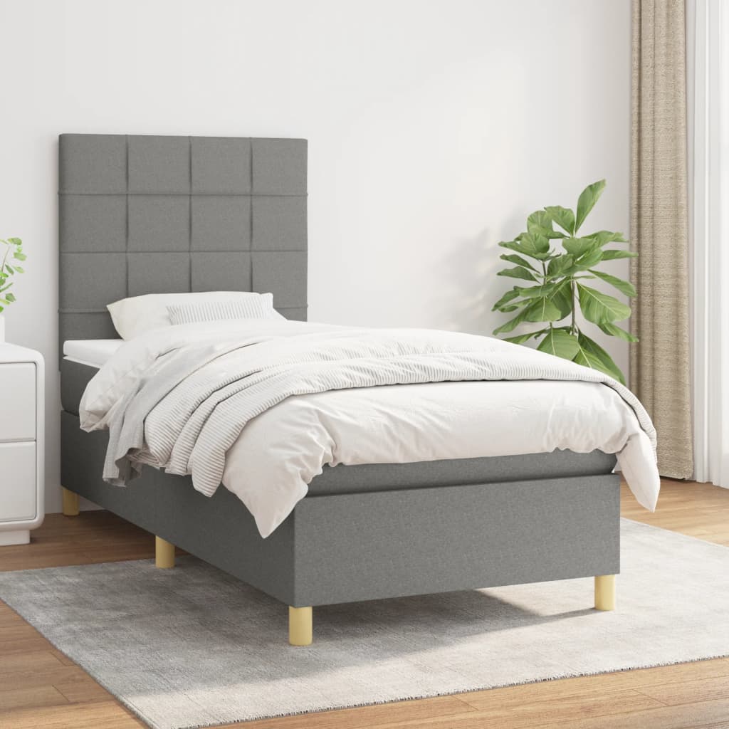 JUNG Vida Boxspringbett mit Matratze Dunkelgrau 90x190 cm Stoff