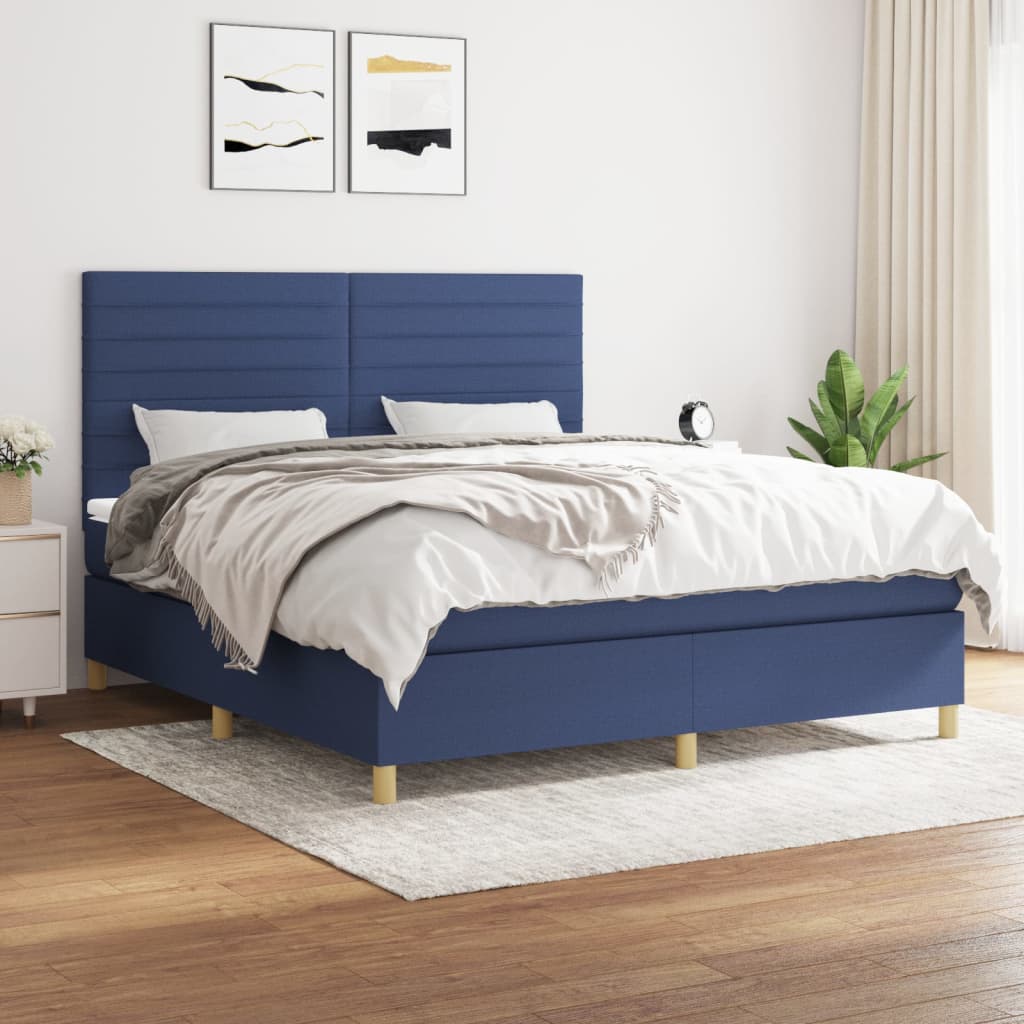 JUNG Vida Boxspringbett mit Matratze Blau 160x200 cm Stoff