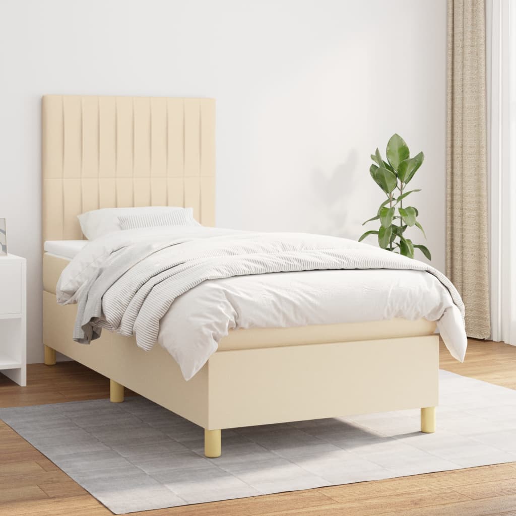 JUNG Vida Boxspringbett mit Matratze Creme 90x190 cm Stoff