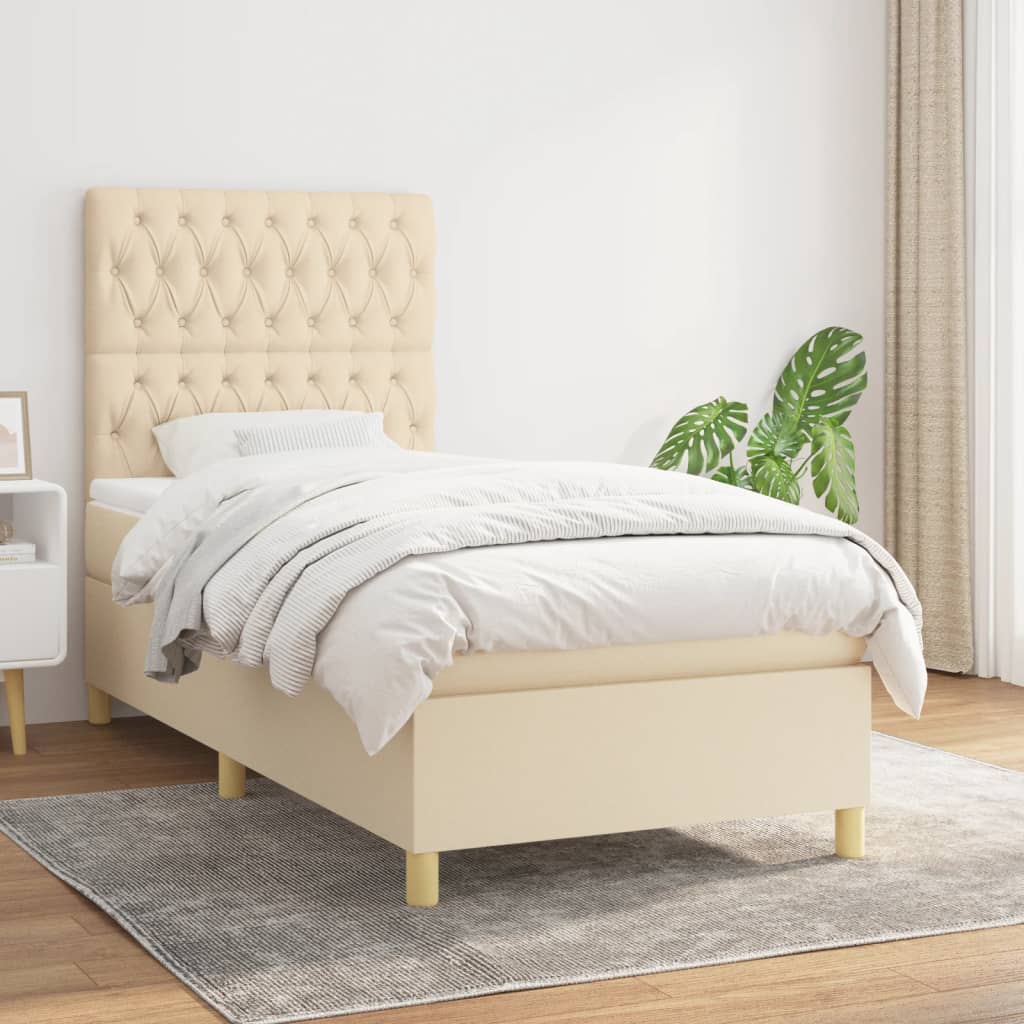 JUNG Vida Boxspringbett mit Matratze Creme 90x200 cm Stoff
