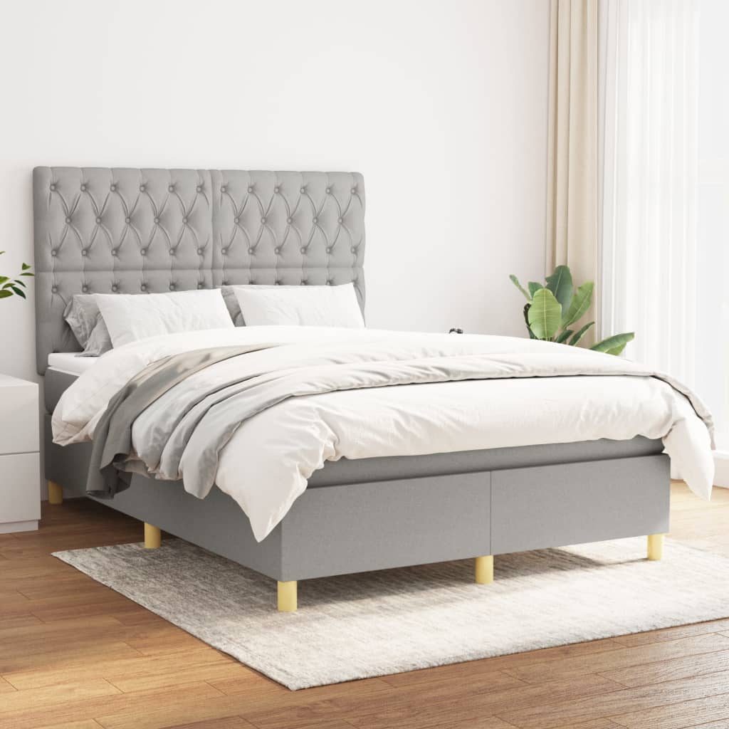 JUNG Vida Boxspringbett mit Matratze Hellgrau 140x200 cm Stoff