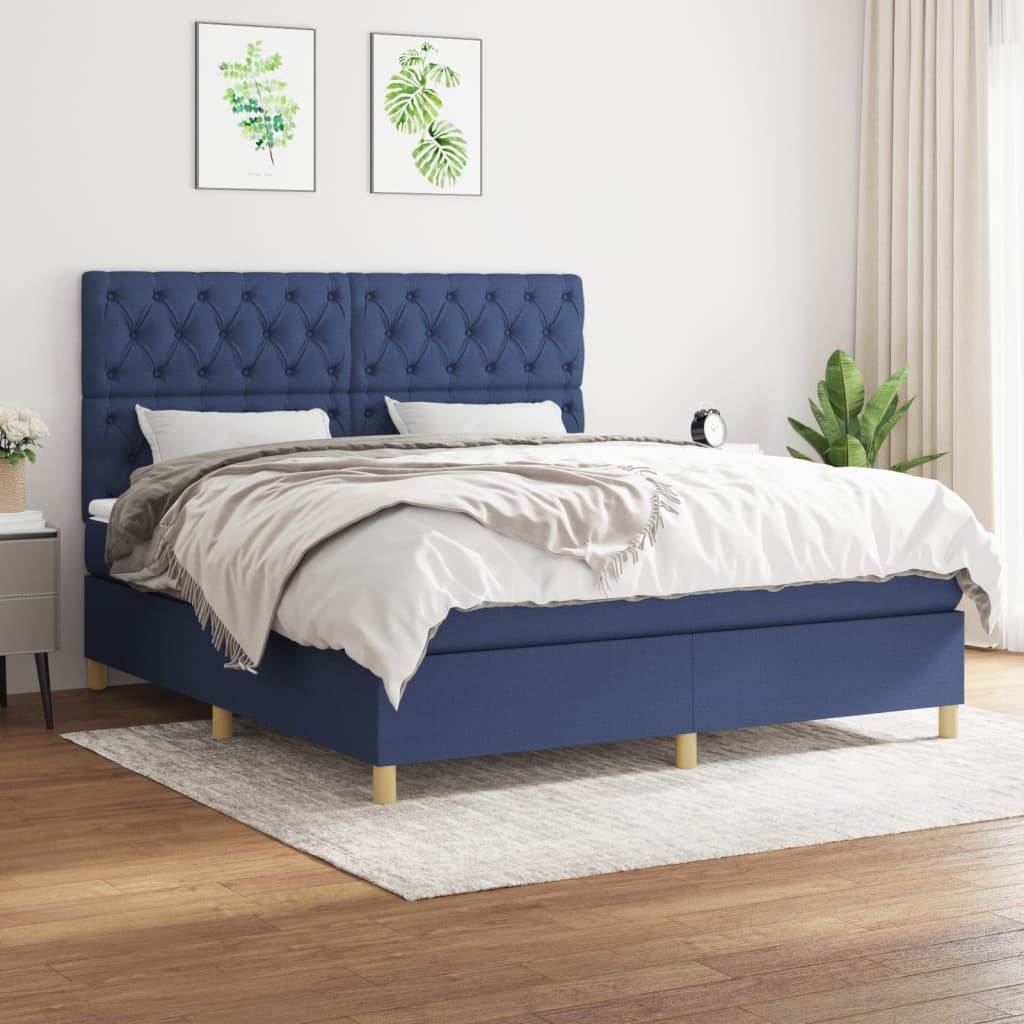 JUNG Vida Boxspringbett mit Matratze Blau 160x200 cm Stoff