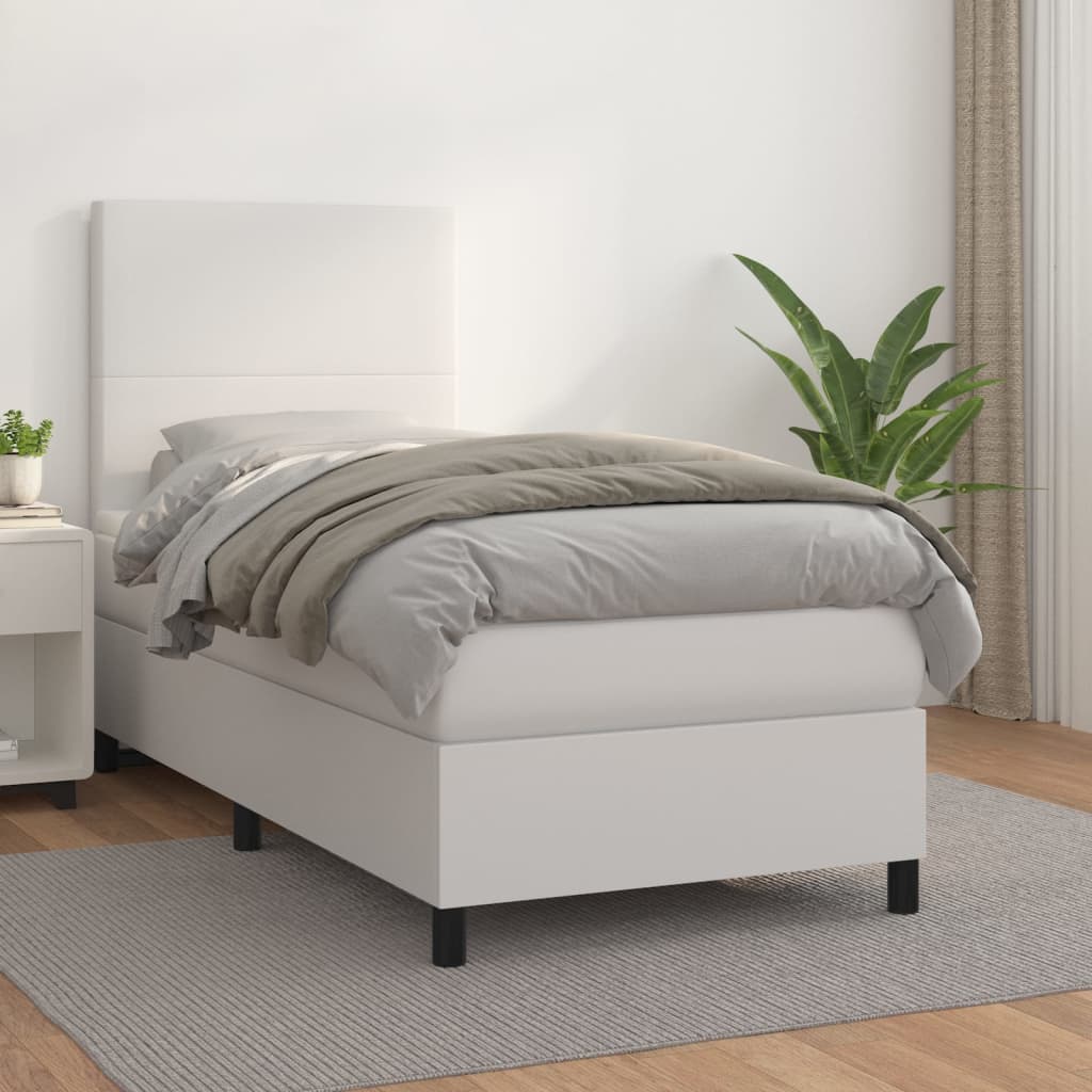 JUNG Vida Boxspringbett mit Matratze Weiß 100x200 cm Kunstleder