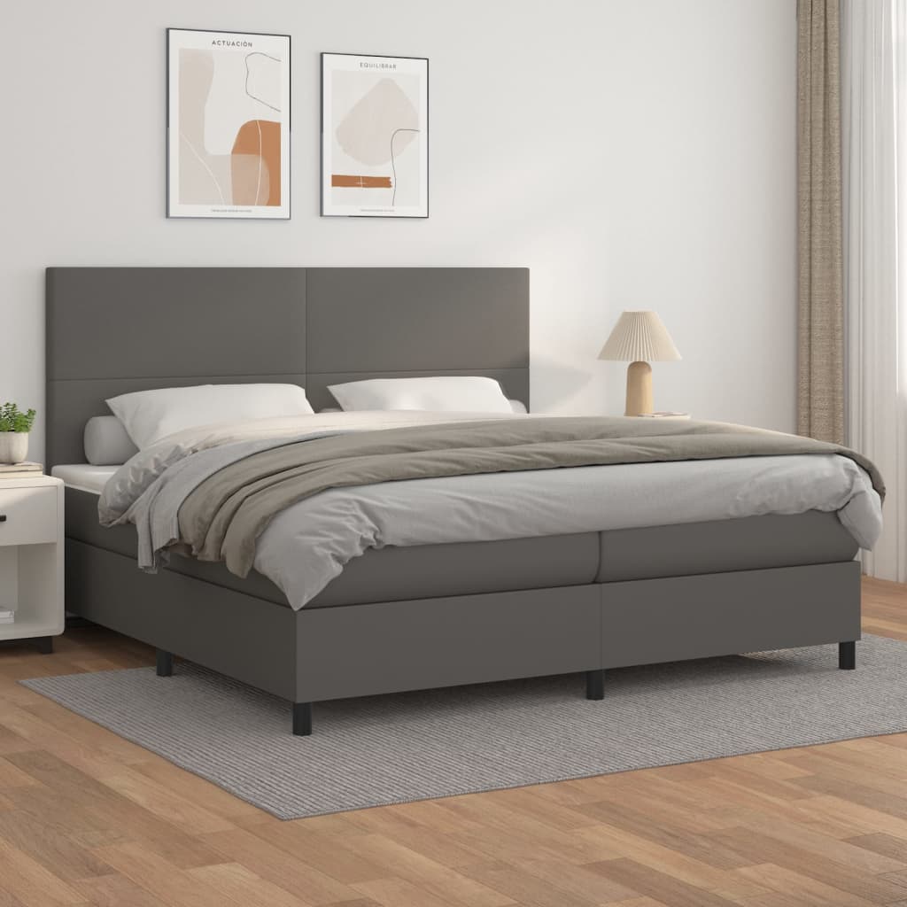 JUNG Vida Boxspringbett mit Matratze Grau 200x200 cm Kunstleder