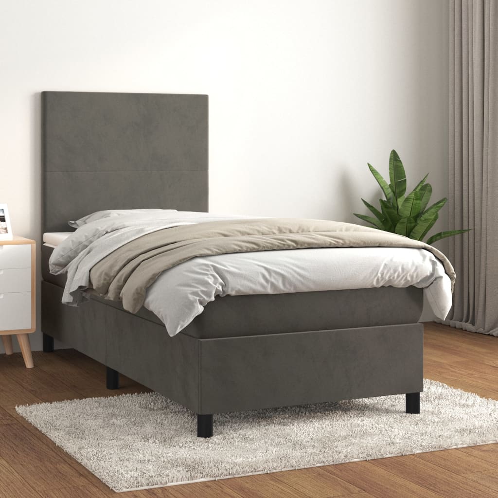 JUNG Vida Boxspringbett mit Matratze Dunkelgrau 100x200 cm Samt