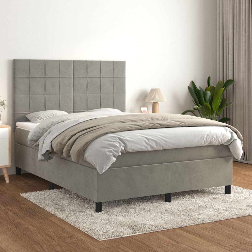 JUNG Vida Boxspringbett mit Matratze Hellgrau 140x190 cm Samt