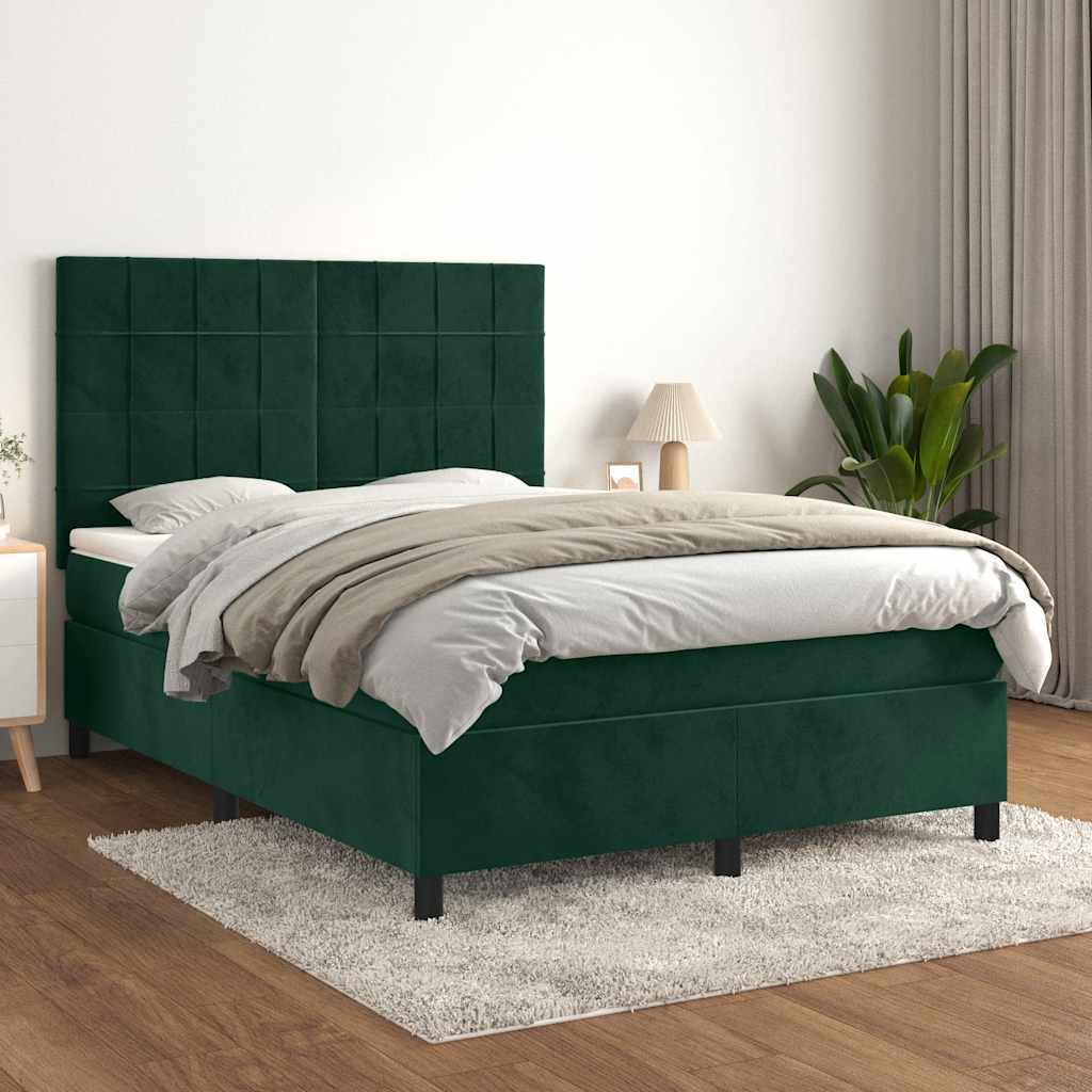 JUNG Vida Boxspringbett mit Matratze Dunkelgrün 140x190 cm Samt